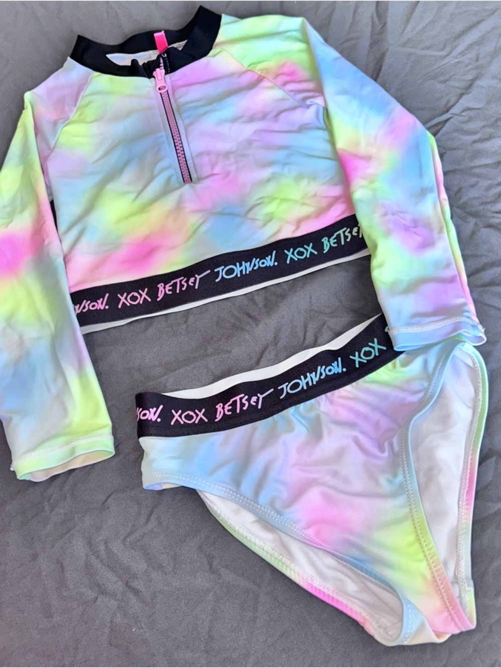 Betsey Johnson Girls' Neon Pastel Tie-Dye Rash Guard Swim Set